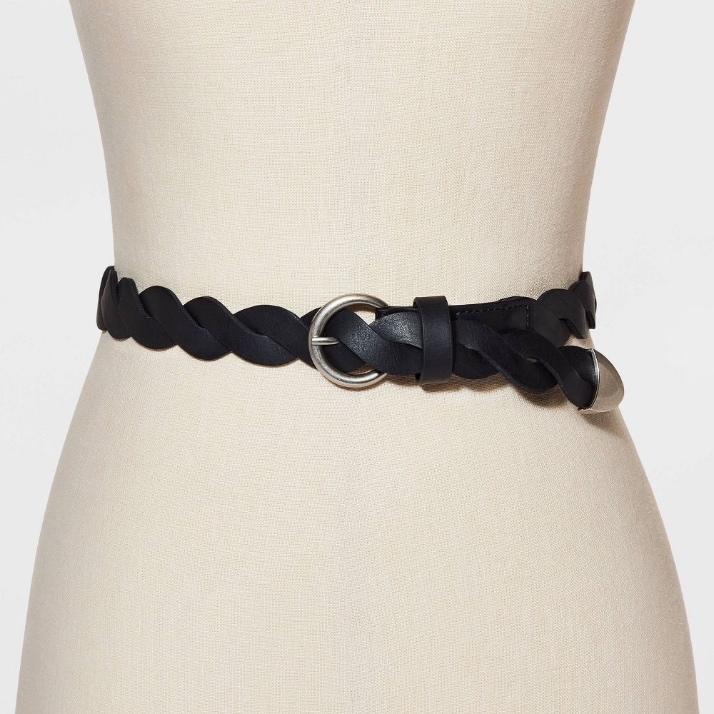 Black Silver-Buckle Twisted Rope Belt